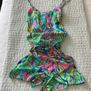 Lilly Pulitzer Deana Neon Bright Colorful Floral Clinched Waist Romper Womens S